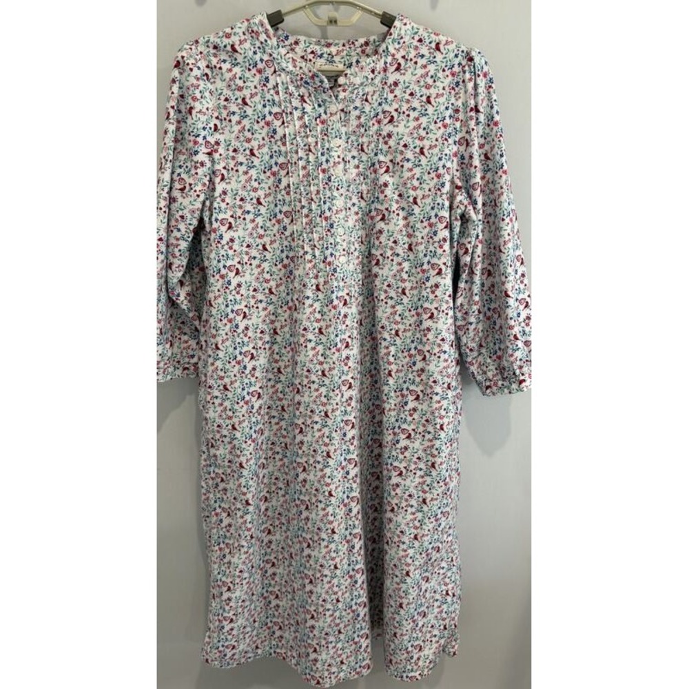 Lang of Salzburg Womens Nightgown Pajamas Flannel Cardinal Floral Pintuck L